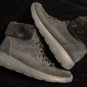 Skechers Black Lace Up Boots with Suede Upper and Padded Collar